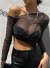 Damen-Tanks TARUXY Sheer Mesh Crop Top T-Shirt Sommer Durchsichtige Streetwear One-Shoulder-Tops für Frauen Schmal geschnittenes schwarzes T-Shirt mit Spitze