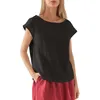 Women's T Shirt Kaus Wanita Blus Longgar Atasan Dasar Kasual Lengan Topi 100 Linen Musim Panas 230515