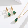 Necklace Earrings Set 8Colors Cute Brass Yellow Gold Color Pear CZ Small Teardrop Charm Drop Pendant Jewelry For Women Girls 18"