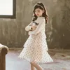 Kız Elbiseler Kızın 2023 Koreli Yaz Baharı Genç Çocuk Kızlar Giysileri Örgü Katmanlı Elbise Polka Dotlar Birleştirme 4 5 6 7 8 9 10 11 12 Yıl