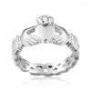 Cluster Rings Women's Silver Color Stainless Steel Lrish Claddagh Promise Friendship Band Ring