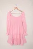 Pink Foil Print SMOCKED Bodice Layed Mini Dress V9rs#