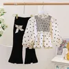 Clothing Sets Spring Autumn Casual Girls' Clothing Sets Polka Dot Babydoll ShirtFlared Pants Baby Clothes Suit Children Clothing Kids Outfits 230516