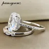 With Side Stones PANSYSEN 9ct Radiant Cut 9*13MM lab Diamond Ring sets for Women Solid 925 Sterling Silver 18K Rose Gold Color Rings 230516