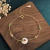 Bangle Gilt Hetian Jade Bezpieczeństwo Bransoletka Bransoletka Pieczona Niebieska Inkrustowana miedziana miedziana sieć złota łańcuch biżuterii w stylu chińskiego dla kobiet