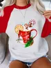 Magliette da donna Buon Natale Plaid Lettera Albero Carino T-shirt a maniche lunghe Happy Year Stampa Top Abiti da festival T-shirt grafica femminile da donna