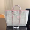 2023 Channel Beach Bag Stor designer Väskor axelväska duk butik plånbok på kedja tote handväska pärla shopping väska vita handväskor