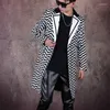 Men's Jackets Printed Suit Stitching Mid-length Style Coat Trendy Men Stylist Long Jacket For Rear Middle Slit
