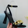 Klänningskor Womens 2023 Summer Fashion Sandal Satin With Crystal Chunky Chain Elegant High Block Heel Peep Toe Ankel Strap