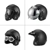 Cascos de moto 2023 PU cuero cara abierta Casco 3/4 Retro Vintage Casco Moto Chopper Bike Scooter Cafe Racer Dot ECE