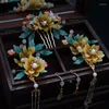 Pinces à cheveux étape secouer fleur jaune Style chinois peigne boucles d'oreilles ensembles fille fête mariage décoration mariée accessoires