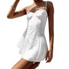 캐주얼 드레스 Puloru White Sling 불규칙한 여름 미니 드레스 여성 소매가 등이없는 스파게티 스트랩 코르셋 A- 라인 짧은 비치웨어