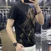 Heren t-shirts strass egstones dierenprint o-neck korte mouw t-shirt mannen gepersonaliseerde diamanten pullover base zomer mode ademende mode ademend