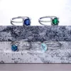 Band Rings Square Blue Series Stone Women Rings Simple Minimalist Ring Band Elegant Engagement Jewelry Rings