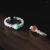 Cluster Rings JZ211 Zfsilver Thai Silver 925 Fashion Elegant Hetian Jade South Red Agate Turquoise Hollow Chain Round Ring Women Wedding Wedding