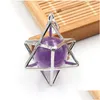 Pendant Necklaces Eight Pointed Star Necklace 3D Geometry With Natural Stone For Men And Women Drop Delivery Jewelry Pendants Dhjt2