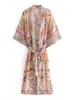 Dames badmode boho dames pauw print vleermuis mouw strand Boheemse kimono robe dames v nek tassel zomer happie bikini cover-ups 230516
