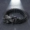 Braccialetti di collegamento Heavy Strong Metal Acciaio inossidabile Colore nero Testa di drago Catena Figaro Bracciale da uomo Bracciale da 9 pollici Gioielli punk