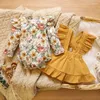 Completi di abbigliamento 0-18 M Neonate Abiti floreali Abiti Ruffles Sleeve Princess Party Pagliaccetto Top Cintura Gonne 2 pezzi Primavera Autunno Infant Set