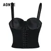 Tanques de mujer Camis Aonve Mujeres Verano Sexy Top PU Cuero Festival Ropa s Bralette Recortada Mujer Punk Goth Clubwear Negro Rojo Tallas grandes 230515