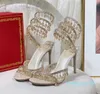 stiletto Sandals Luxury Designer Rene caovilla Lustre en cristal Strass twining anneau de pied chaussures à talons hauts pour femmes bande étroite talon 10CM Sandal 3H