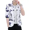 Ternos masculinos Hoo 2023 Summer masculino Basa moda de moda floral Mangas de comprimento médio blazer