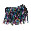 Scene Wear Women Belly Dance Hip Skirt Sequin Wrap Multilayer Outfits Tassel Scarf Belt för Performance Rave Clubwear Cha Girl