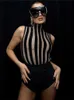 RUKAS Mesh Turtleneck Striped Patchwork Sexy Bodycon Skinny Bodysuit 2023 Summer Women Y2K Evening Party Club Casual Romper