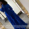 Party Dresses Royal Blue Aline Puffy Sleeve Floor Längd med Belt Deep V Neck Chiffon Bröllopsklänningar 2023 230515