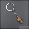 Key Rings Mini Mushroom Statue Chains Natural Stone Carved Charms Keychains Healing Crystal Keyrings For Women Men Drop Delivery Jew Otatr