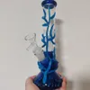 Bong Heady Premium de 25 cm e 10 polegadas com veios azuis que brilham no escuro cor rosa cachimbo de água Bongs de vidro com haste inferior de 14 mm e tigela pronta para uso no armazém dos EUA