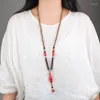 Hänge halsband vintage nepal trä pärlor halsband för kvinnor män etnisk bohemisk lång tröja kedja smycken