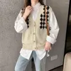 Femmes gilets 2023 femmes Cardigan rétro Plaid tricoté gilet sans manches hauts mode coréenne gros pull manteau