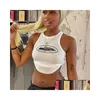 Damen T-Shirt Damen T-Shirt Sommer Slim Render Kurzes Top Sexy Schwarzes ärmelloses O Croptops Tank Tops Y2K Crop Vest Großhandel 220525 Dhod2