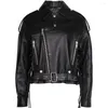 Kvinnors läder Yoloagain 2023 Hösten överdimensionerade Moto Biker Jacket Coat Women