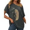 Kvinnors blusar skjortor Kvinnors sommartröjor Blusar Loose Short Sleeve One Shoulder Blus Casual Shirt Feather Print Blusa Cortas Sexiga kvinnliga toppar 230516