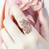 Cluster Rings Classic Craft 14K Rose Gold Hollow 585 Purple Peacock Adjustable For Women Simple Art Chinese Style Jewelry