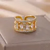 Band Rings Vintage Gold Color Butterfly Zircon Rings For Women Adjustable Stainless Steel Wedding Aesthetic Jewelry Rings Gift