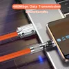6a Cabos USB magnéticos tipo C 540 graus Gire o cabo de carregamento rápido de silicone líquido 3 em 1 cabo de carregamento para iPhone Xiaomi Samsung