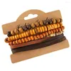 Bangle Hzman mix 5 wrap armband män kvinnor kokosnötskal trä pärlor etniska tribal läder armband