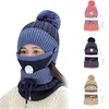 Cappellini da ciclismo 1 set Cappellino riscaldato lavorato a maglia 3 pezzi Berretti passamontagna invernali Cappelli caldi con ghetta spessa rosa