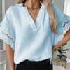 Blouses voor dames witte korte mouwen pullover shirt 2023 zomer dames mode v-hals kanten flare losblouse kantoor dame all-match roze top