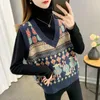 Kvinnors västar Kvinnors tröja väst ärmlös jacka v-ringning Jacquard stickad lös knapp koreansk mode grossist plus size värme