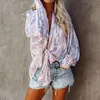 Womens Blouses Shirts Pink Bohemian PrintedSexy Deep Vneck Long Sleeve Plus Size Tunic Women Tops and blusas mujer de moda A398 230516