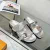 Women Sandals Platform Slides Brown Leather Summer Bom Dia Flat Heel Woman Sliders Two Strap Gold Buckle Rubber Sole shoes