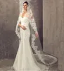 حجاب الزفاف الكاتدرائية الزفاف الطويل الحجاب بدون مشط 3 1.5 م حافة الدانتيل إكسسوارات طبقة واحدة