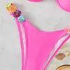 Costumi da bagno da donna Summer Cute Fiore tridimensionale Costume da bagno in puro colore Split Sexy Bikini alto