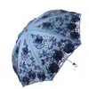 Umbrellas Fashion Embroidery Lace Umbrella 2023 Style Two Folding Black Coating Anti-UV Parasol Women Outdoor Rainy And Sunny