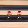 Stud Earrings 999 Pure 24K Yellow Gold For Women Rose Red Cubic Zirconic Gemstone Hook Weight 1.68g