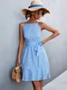 Casual Dresses Summer Short Boho for Women Floral Print Belt Mini Female Sleeveless Bohemian Halter Beach Vestido 230517